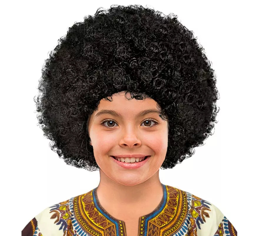 Peluca Afro negra en bolsa infantil