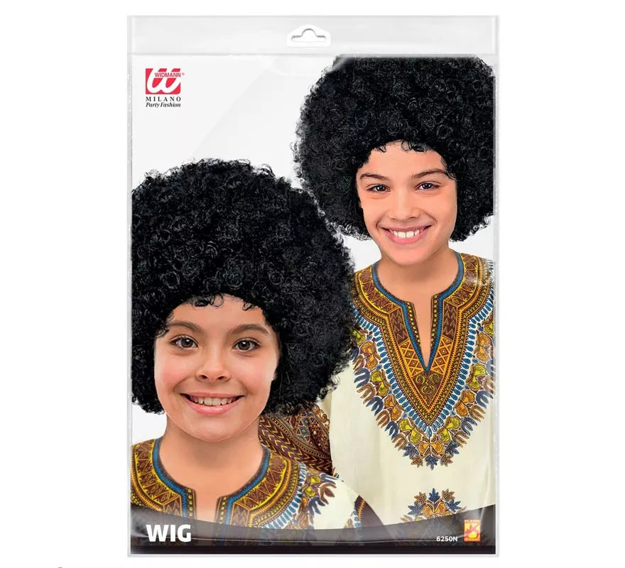 Peluca Afro negra en bolsa infantil