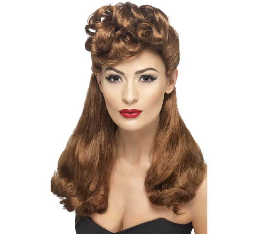 Translation missing: pt-PT.Peluca Caoba Larga Vintage Pin Up Años 40