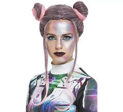 Peruca espacial preta e rosa