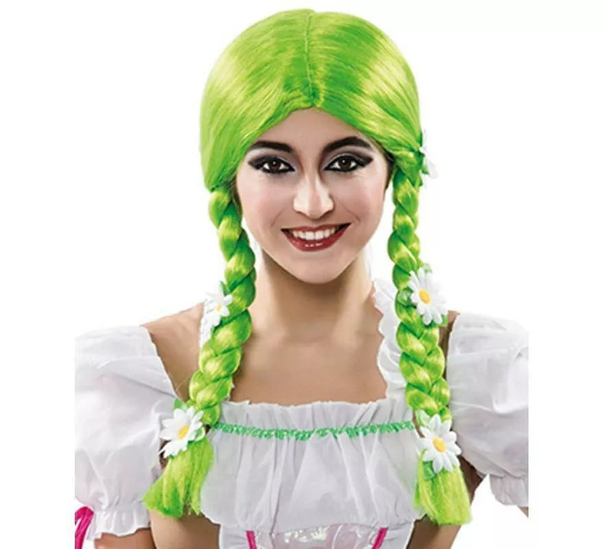 Translation missing: pt-PT.Peluca de Bávara Verde con trenzas y flores