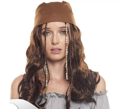 Peruca de menina pirata marrom claro com bandana