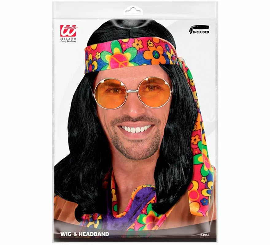 Translation missing: pt-PT.Peluca de Hippie negra con Bandana