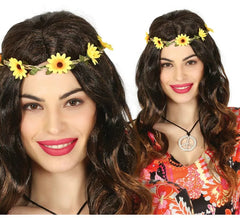 Peruca hippie preta com flores