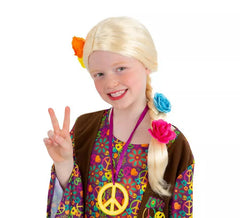 Peruca hippie com trança florida loira infantil