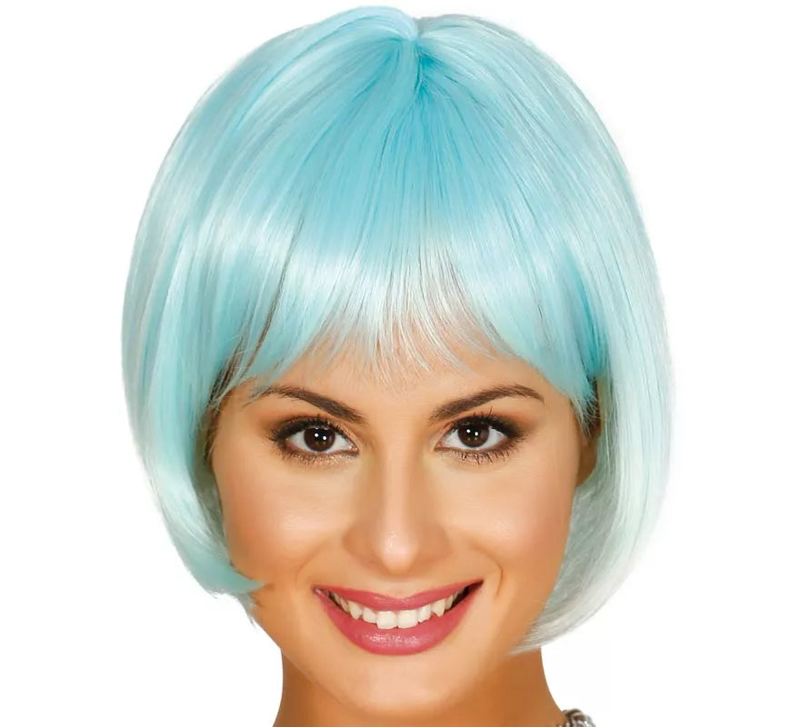 Peluca de media melena turquesa y blanca