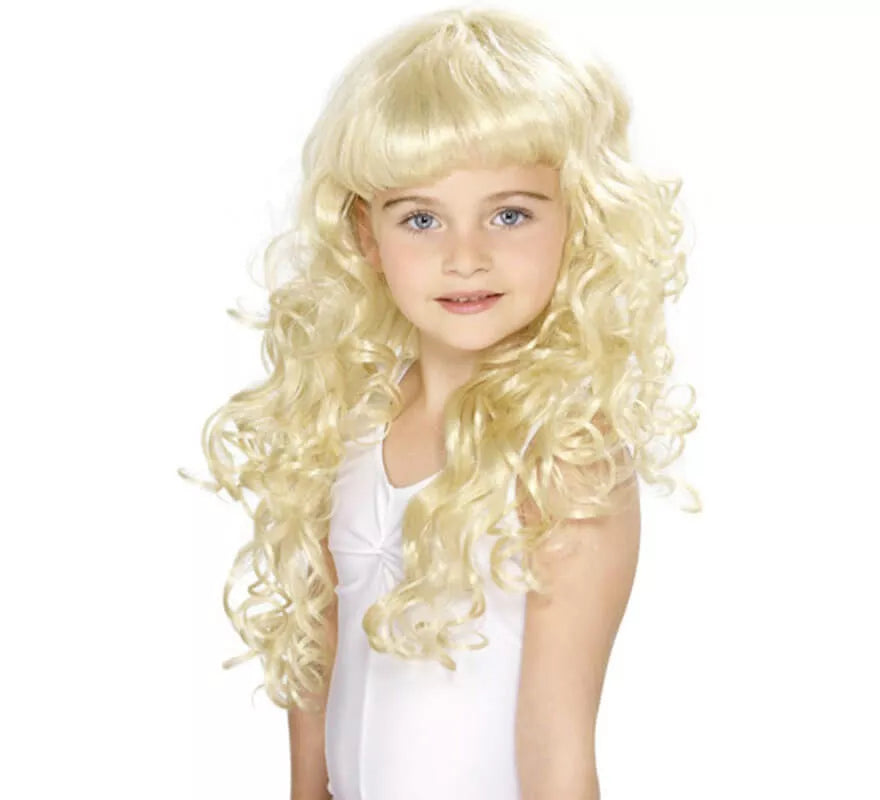 Translation missing: pt-PT.Peluca de Princesa Rubia Larga y Rizada Infantil