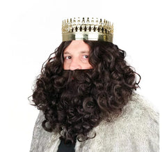 Peruca Rei Mago com Barba Castanho Escuro Mate