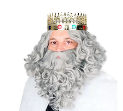 Peruca Rei Mago com Barba Cinza Fosco