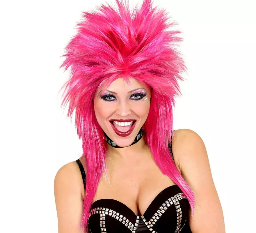 Translation missing: pt-PT.Peluca de Rockstar rosa fuerte adulto