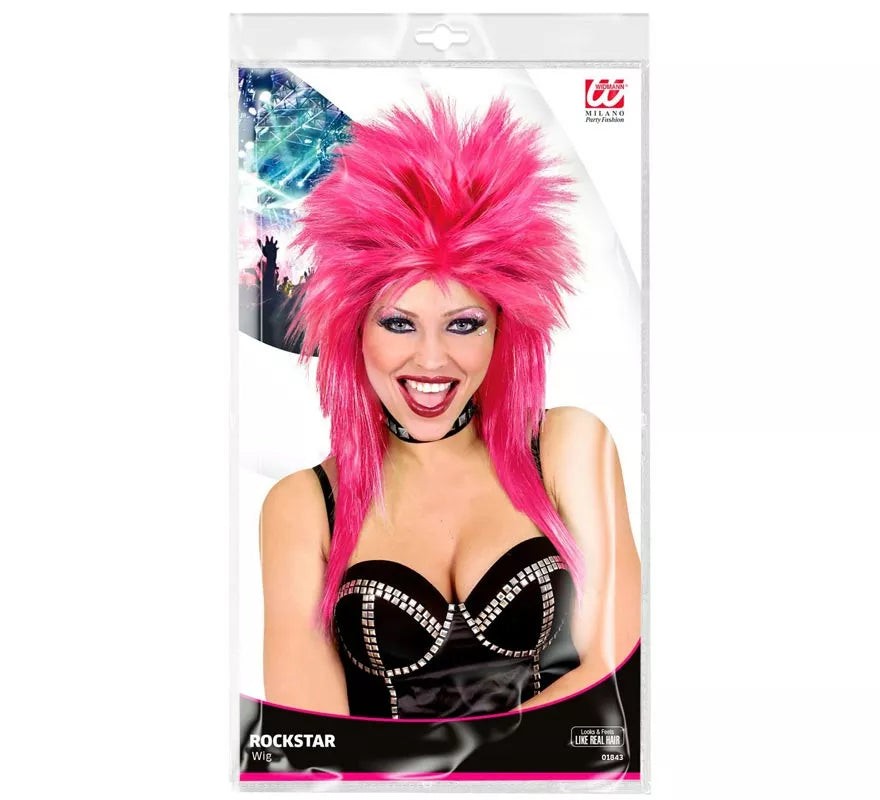 Translation missing: pt-PT.Peluca de Rockstar rosa fuerte adulto