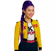 Peruca com trança lilás de Cantora K-Pop