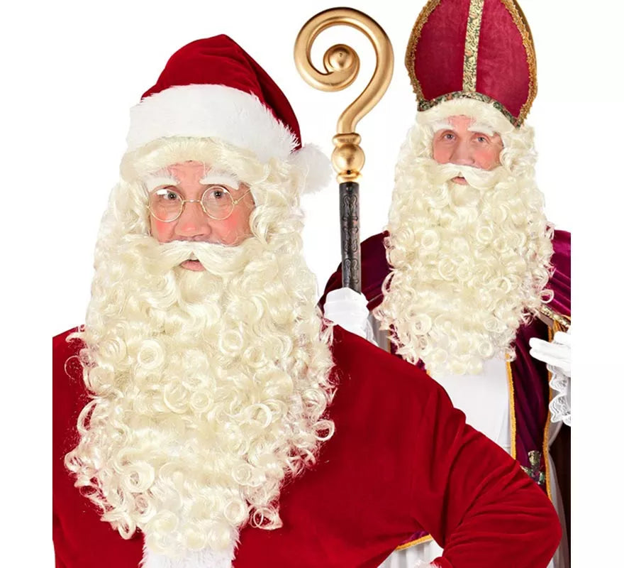 Peluca de Santa Claus o San Nicolás con Barba, Bigote y Cejas