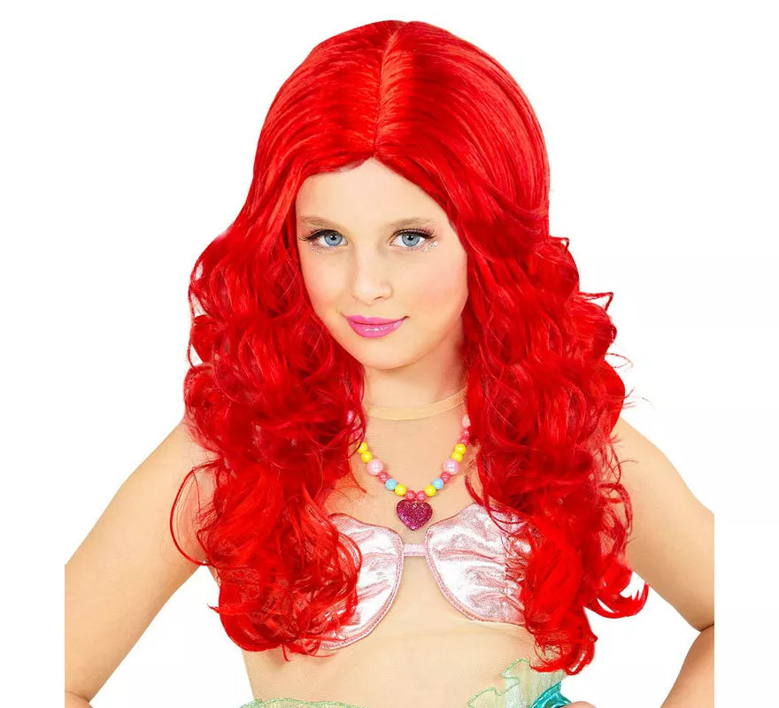 Translation missing: pt-PT.Peluca de Sirena Rojo Intenso Larga Infantil