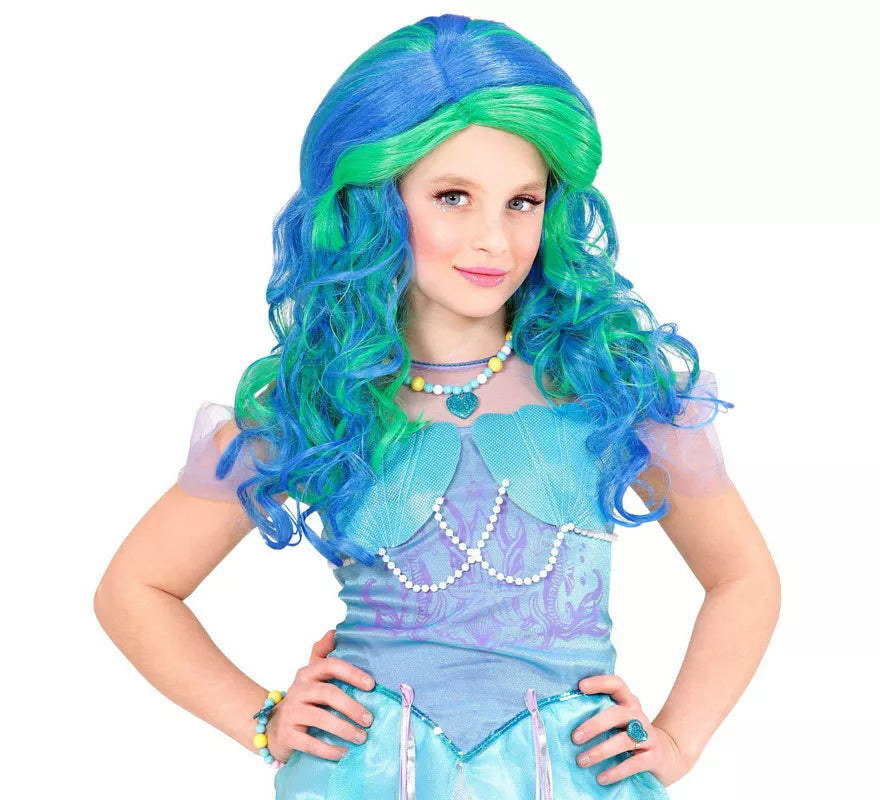 Translation missing: pt-PT.Peluca de Sirena Turquesa Esmeralda Larga Infantil