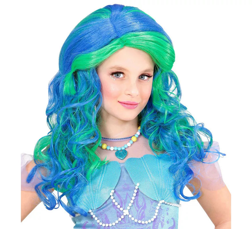 Translation missing: pt-PT.Peluca de Sirena Turquesa Esmeralda Larga Infantil