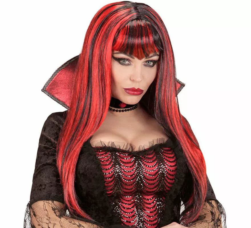 Translation missing: pt-PT.Peluca de Vampiresa roja y negra con Flequillo