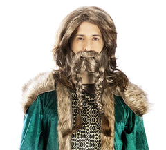 Peruca Viking lisa com barba trançada