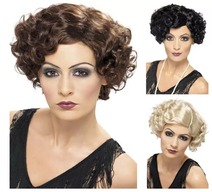 Peluca Flapper Corta Ondulada para Mujer en varios colores