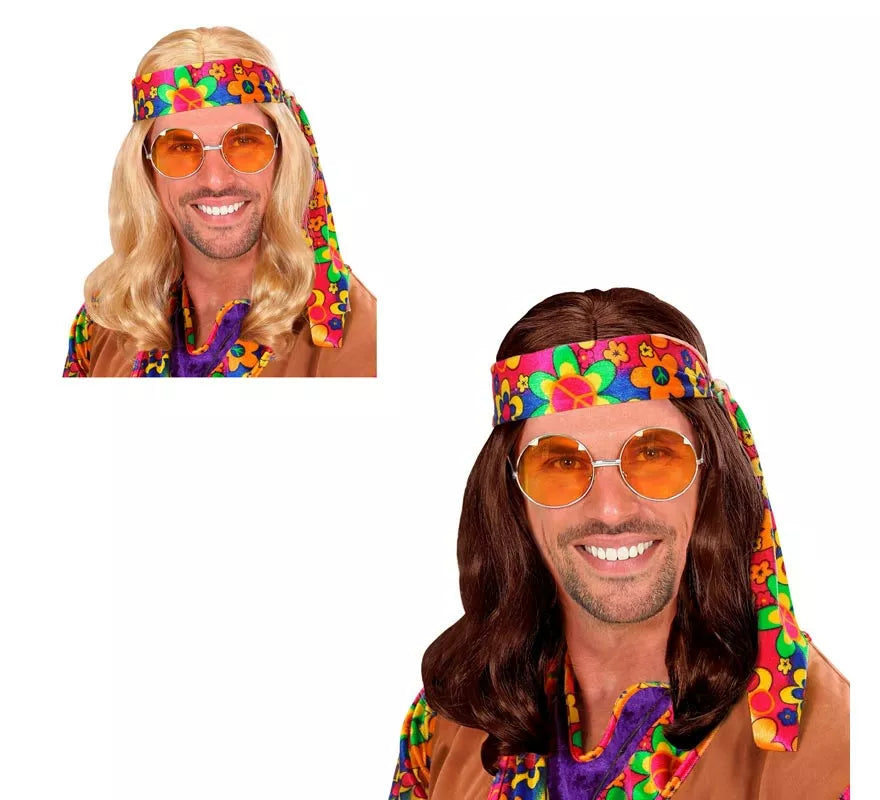 Translation missing: pt-PT.Peluca Hippie con Banda en varios colores adulto