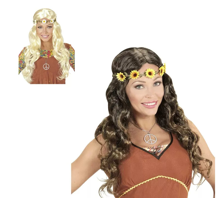 Translation missing: pt-PT.Peluca Hippie o Medieval con cinta en varios colores adulto