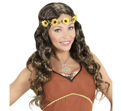 Peruca hippie ou medieval com fita em várias cores para adulto