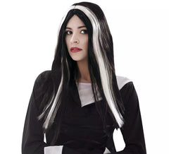 Peruca Longa de Bruxa Preta e Branca