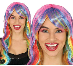 Peruca de cabelo comprido multicolor