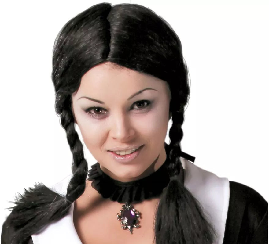 Translation missing: pt-PT.Peluca negra con dos trenzas
