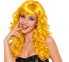 Peruca ondas amarelas com franja
