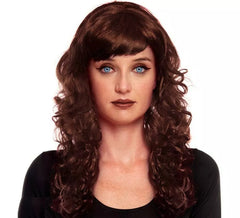 Peruca ondas marrom escuro com franja