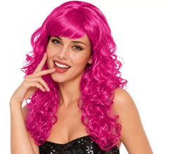 Peruca de ondas fúcsia com franja