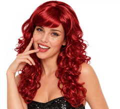 Peruca ruiva ondulada com franja