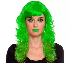 Peruca de ondas verdes com franja