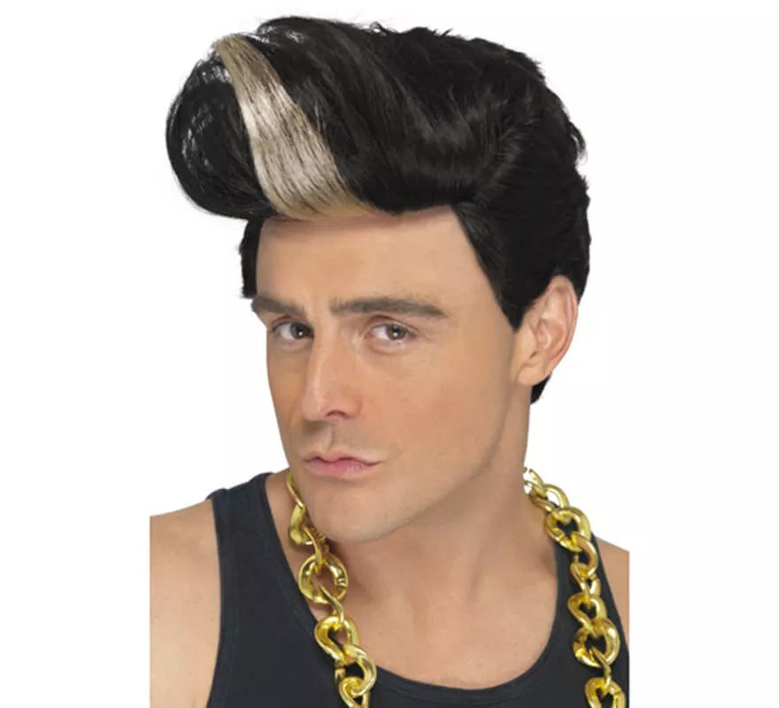 Translation missing: pt-PT.Peluca Rap Star de 1990 con tupé y con mecha rubia