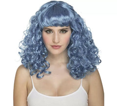 Peruca Azul Encaracolada com Franja