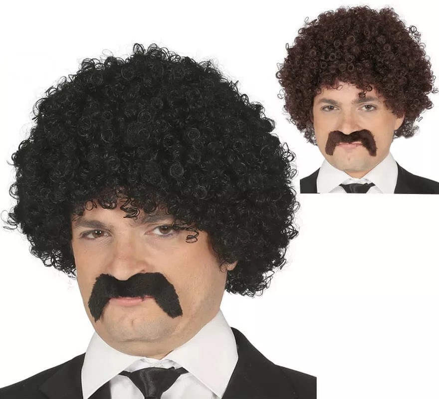 Peluca Rizada con Bigote en varios colores