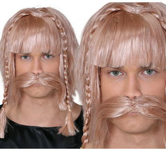 Peruca loira viking com bigode incluída