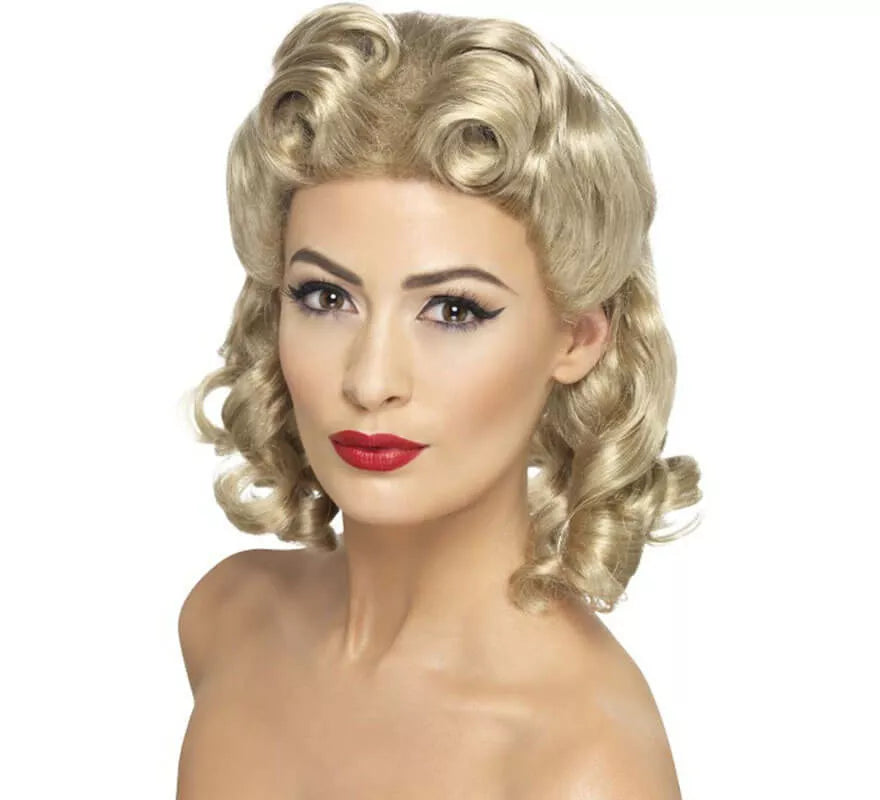 Translation missing: pt-PT.Peluca Rubia Larga con Bucles Pin Up Años 40