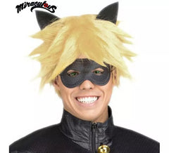 Peruca e máscara Cat Noir em caixa para homem