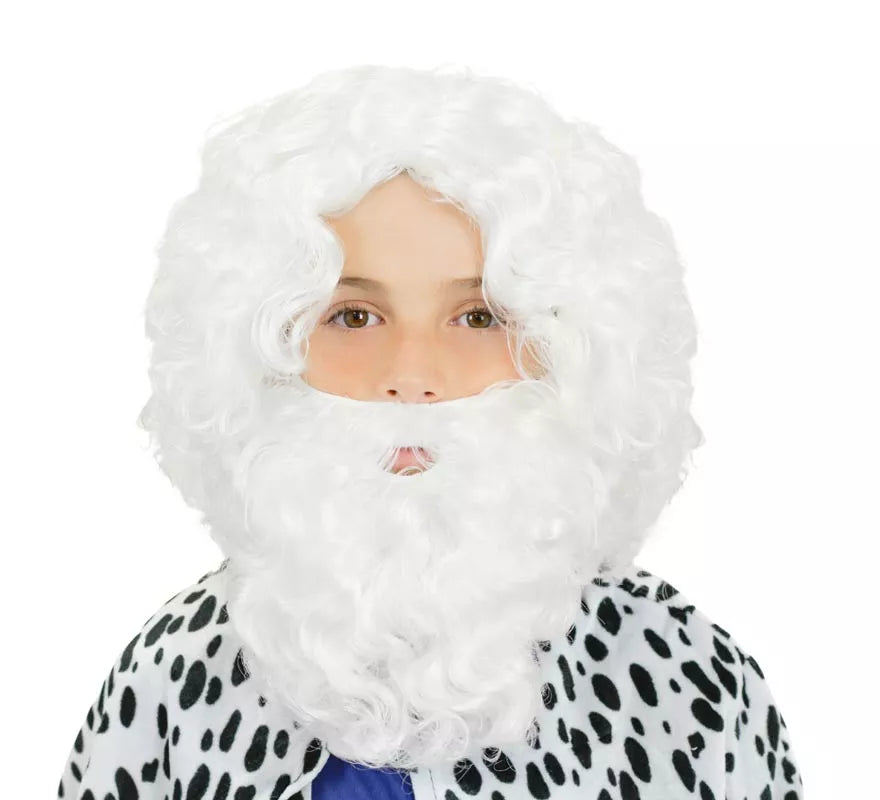 Peluca y barba blanca Infantil Deluxe de Rey Mago Melchor
