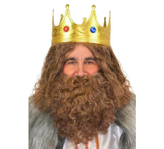 Peruca e barba de Rey Mago Gaspar castanho Deluxe