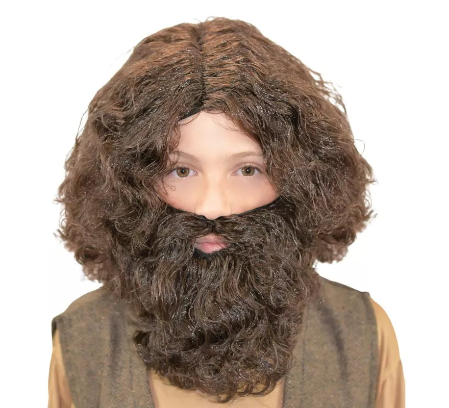 Peluca y barba negra Infantil Deluxe de San José