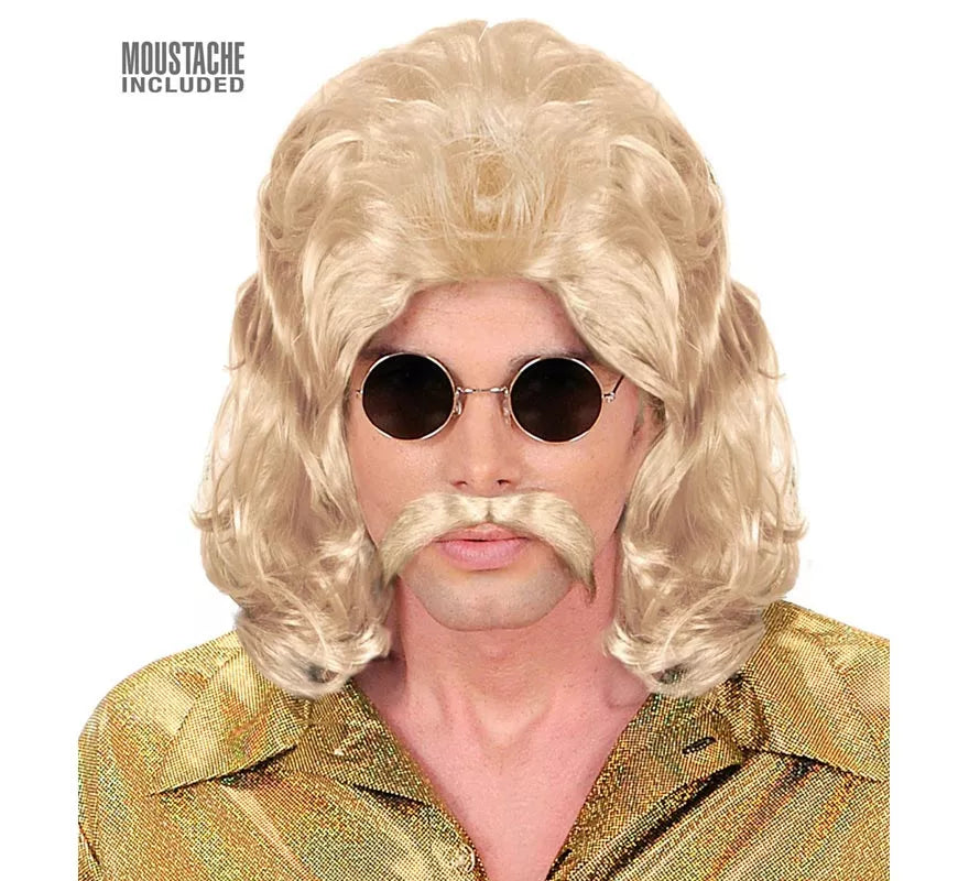 Translation missing: pt-PT.Peluca y Bigote de los años 70 rubia adulto