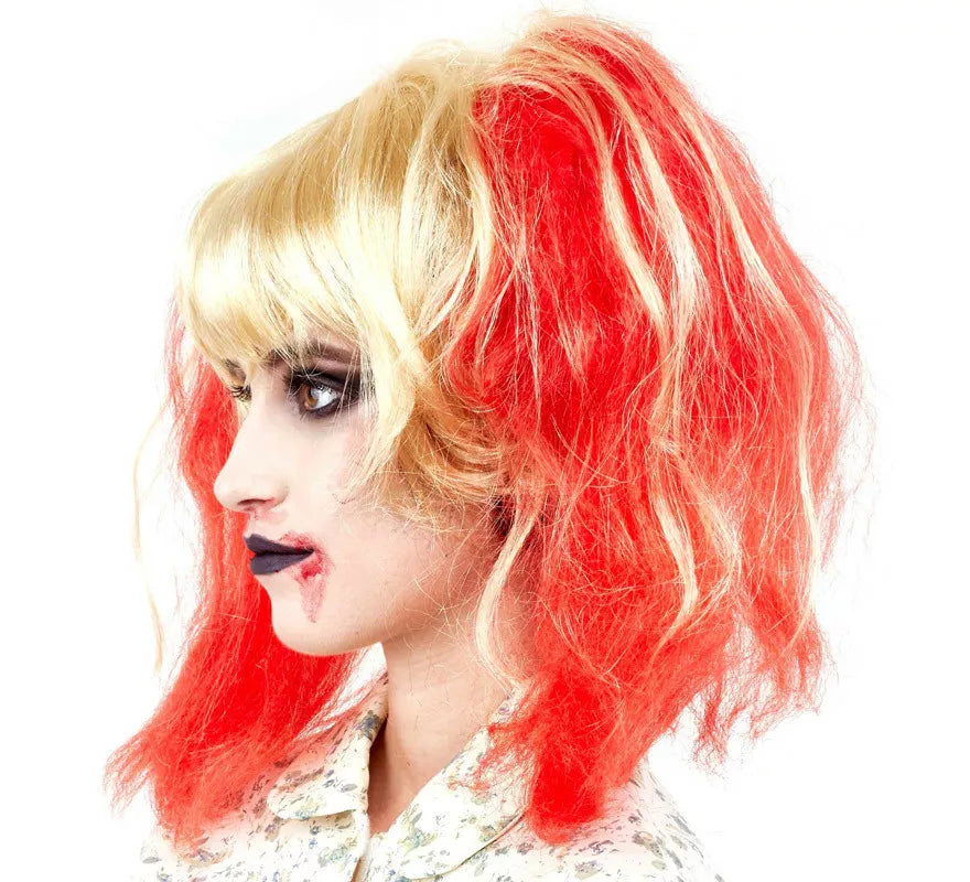 Translation missing: pt-PT.Peluca Zombie Rubia con Coletas Rojas