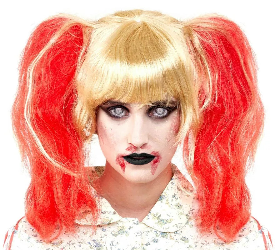Translation missing: pt-PT.Peluca Zombie Rubia con Coletas Rojas