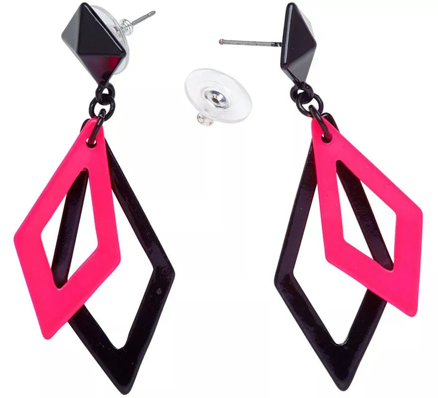 Translation missing: pt-PT.Pendientes Años 80 Rombos negros y rosas Fluorescente