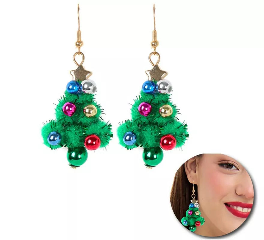 Translation missing: pt-PT.Pendientes Árbol Navideño Bolitas verde de 2,5x4,5 cm