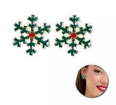 Brincos Floco de Neve de Natal Verde 3x3 cm