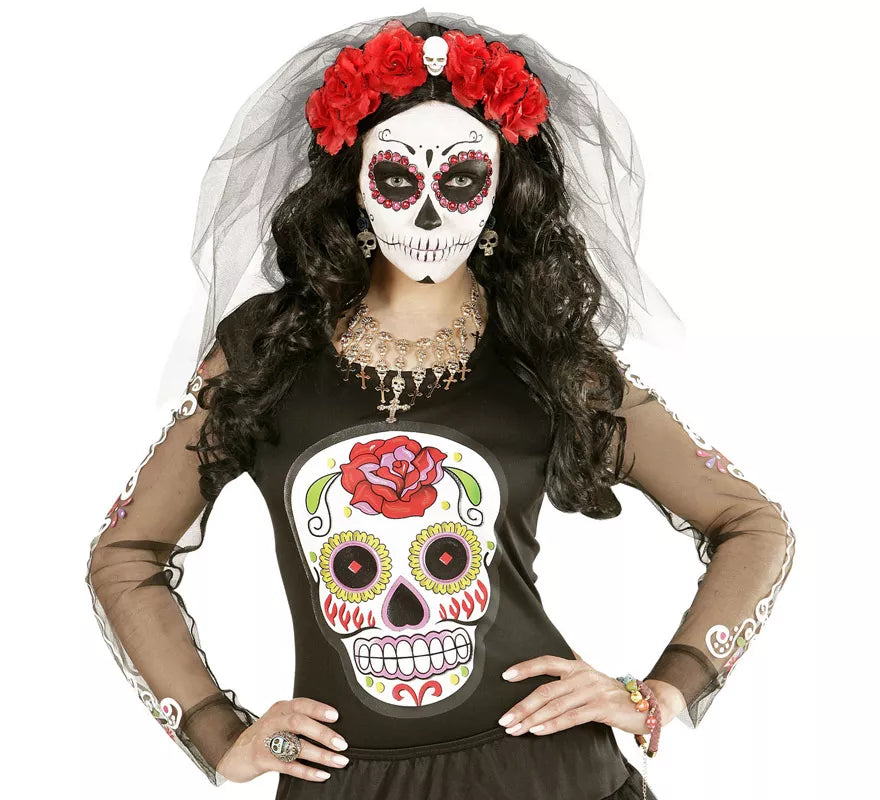 Translation missing: pt-PT.Pendientes de Calavera Dorada con Rosa Negra